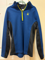 Spyder 1/4 zip pullover, XL, blue/black with yellow lettering/logo, zipper, NWOT