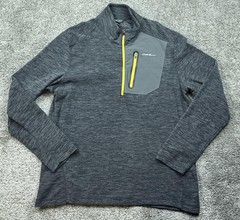 Eddie Bauer Pullover Sweater Mens Medium Gray 1/4 Zip Outdoor Performance Pocket