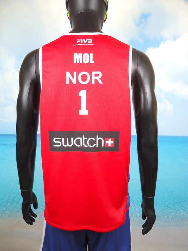 Beach Volleyball Jersey Anders Mol NORWAY #1 Red/Blue Size S, M, L, XL, 2XL New gallery