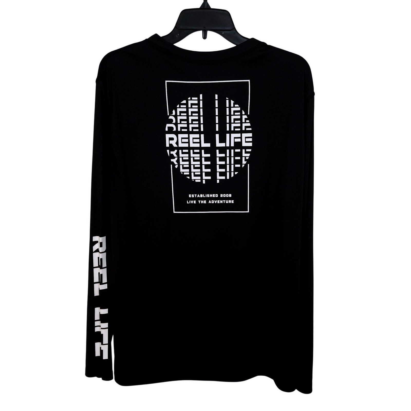 Reel Life Long Sleeve Performance Fishing Shirt Mens Large Black White Graphic gallery