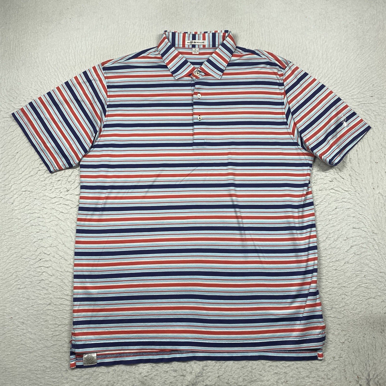 Peter Millar Polo Shirt Mens Large Blue Red Striped Short Sleeve gallery