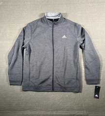 Adidas Elevated Mens Jacket Medium FULL Zip Golf Long Sleeve Charcoal Black