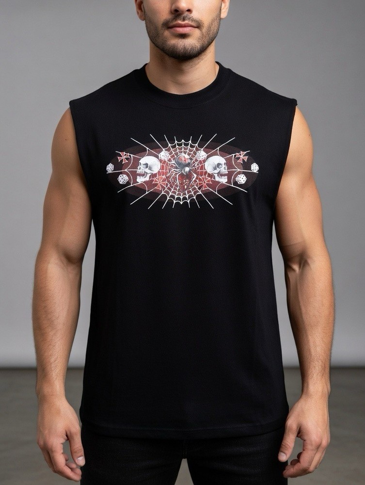 Lightning Clothing XXL Black Sleeveless Tank 100% Cotton Skull Spider Web