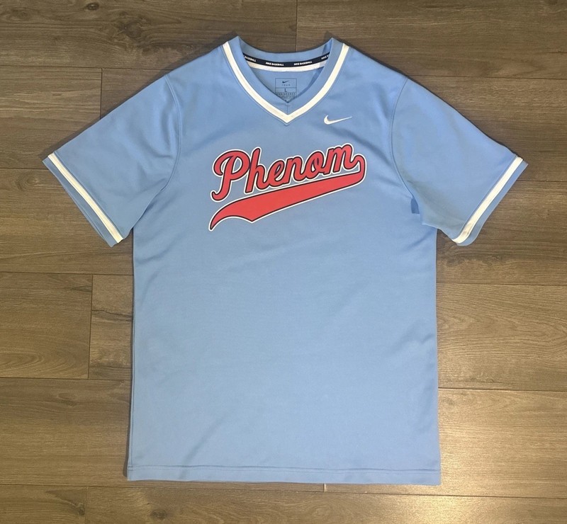 Nike Team “Phenom 23” Graphic Print Baseball Jersey Mens L Large Baby Blue gallery