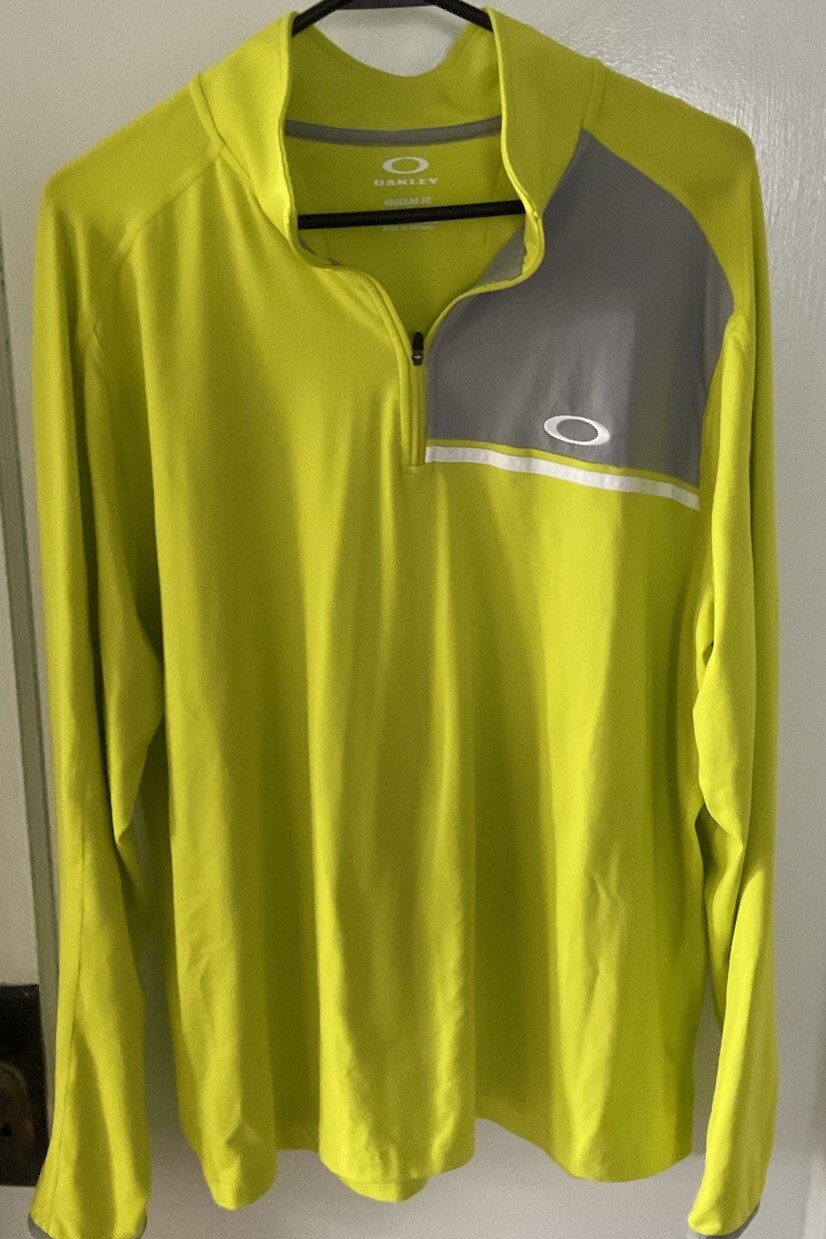 Oakley Mens/ Unisex 1/4 Zip Pullover Large L/S Neon Yellow And Grey Lightweight gallery