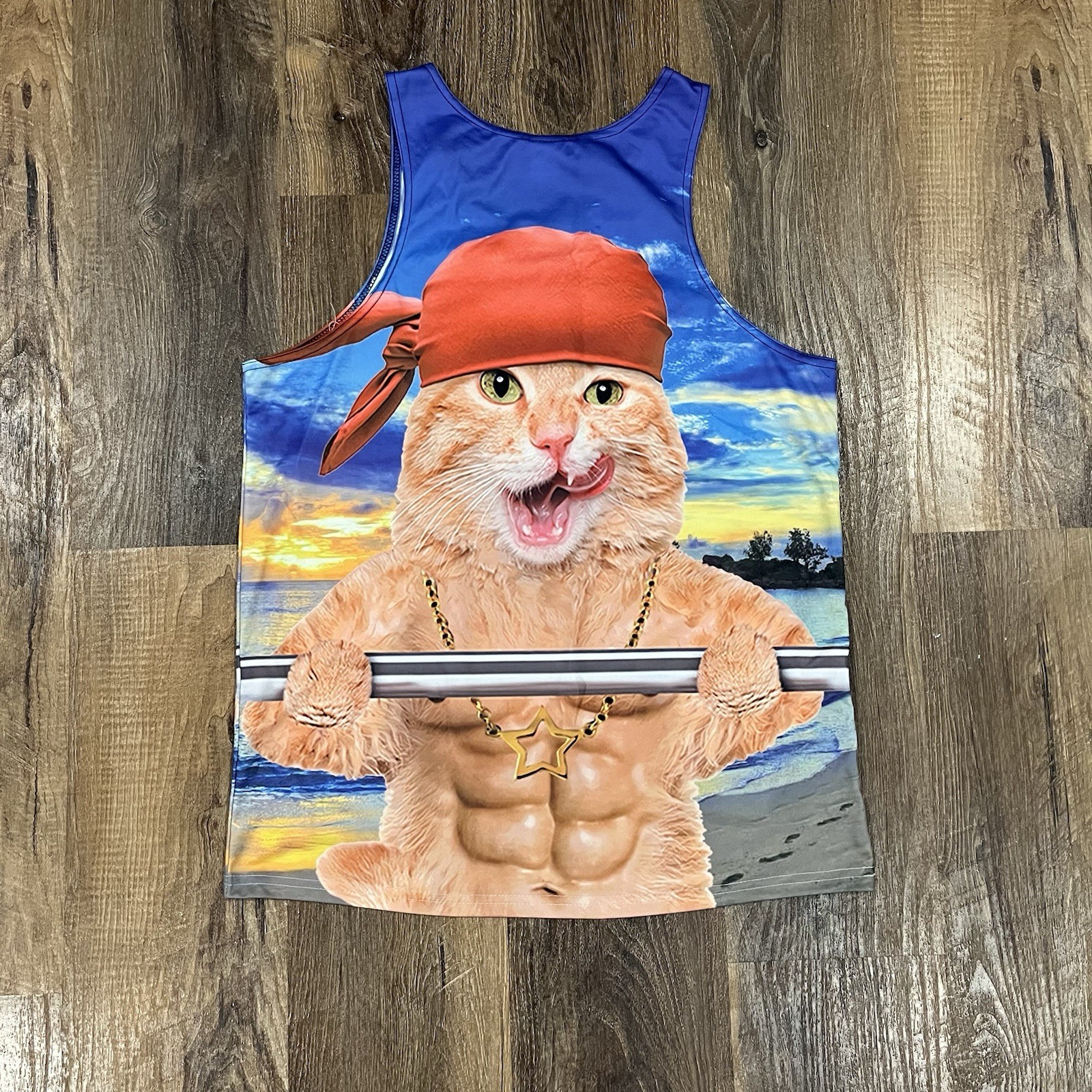 Muscle Kitty Tank Top Shirt Cat Men's L gallery