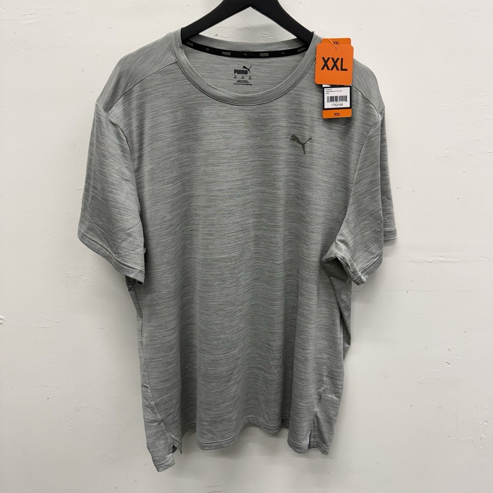 Puma Mens Active Tee Shirt XXL Gray Heathered Short Sleeve Performance NWT New