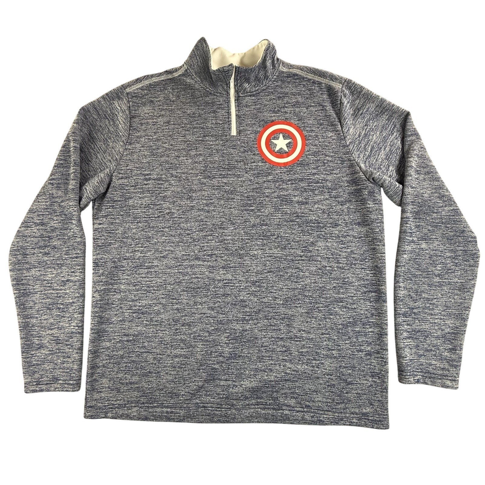 Marvel Captain America Shield Pullover Mens Medium Blue Quarter Zip Heathered gallery