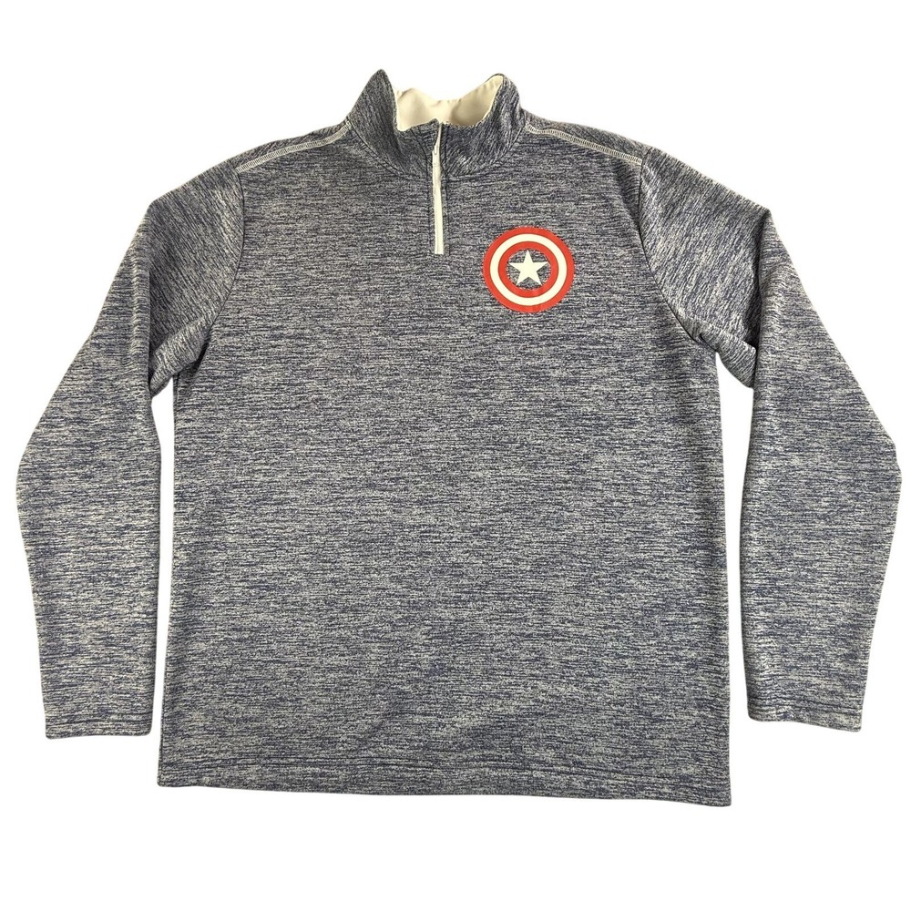 Marvel Captain America Shield Pullover Mens Medium Blue Quarter Zip Heathered