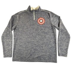 Marvel Captain America Shield Pullover Mens Medium Blue Quarter Zip Heathered