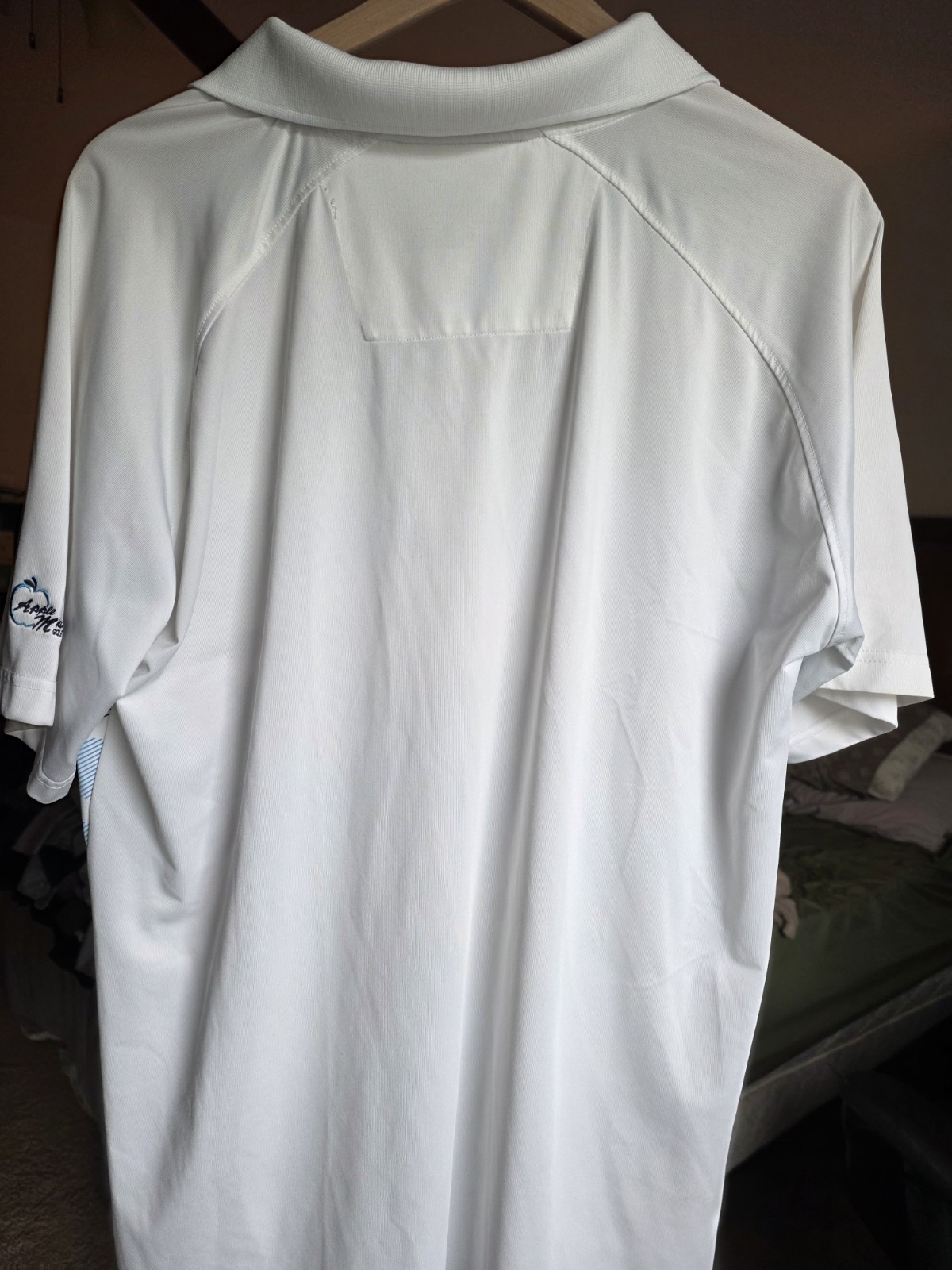 Page & Tuttle White/Blue/Grey Striped Golf Polo Shirt Mens Large - AMGR Logo gallery