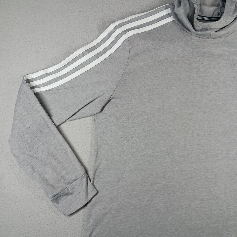 Adidas Hooded Shirt Mens Medium Gray Climalite 3-Stripes Pullover Athletic Logo gallery