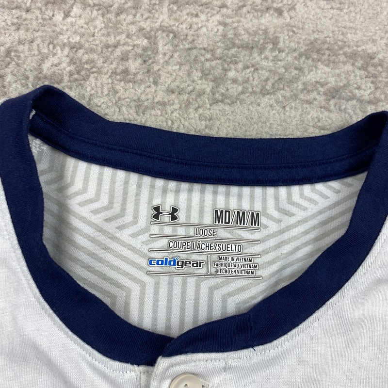 Under Armour ColdGear Infrared Henley Shirt Medium White Blue Gym Workout Mens gallery
