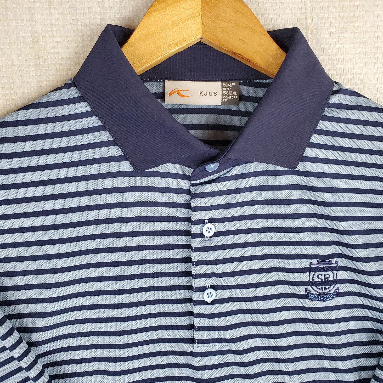 KJUS x SUNSET RIDGE Size 2XL Mens Blue/Blue Striped Polo Shirt Performance Golf gallery