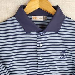 KJUS x SUNSET RIDGE Size 2XL Mens Blue/Blue Striped Polo Shirt Performance Golf