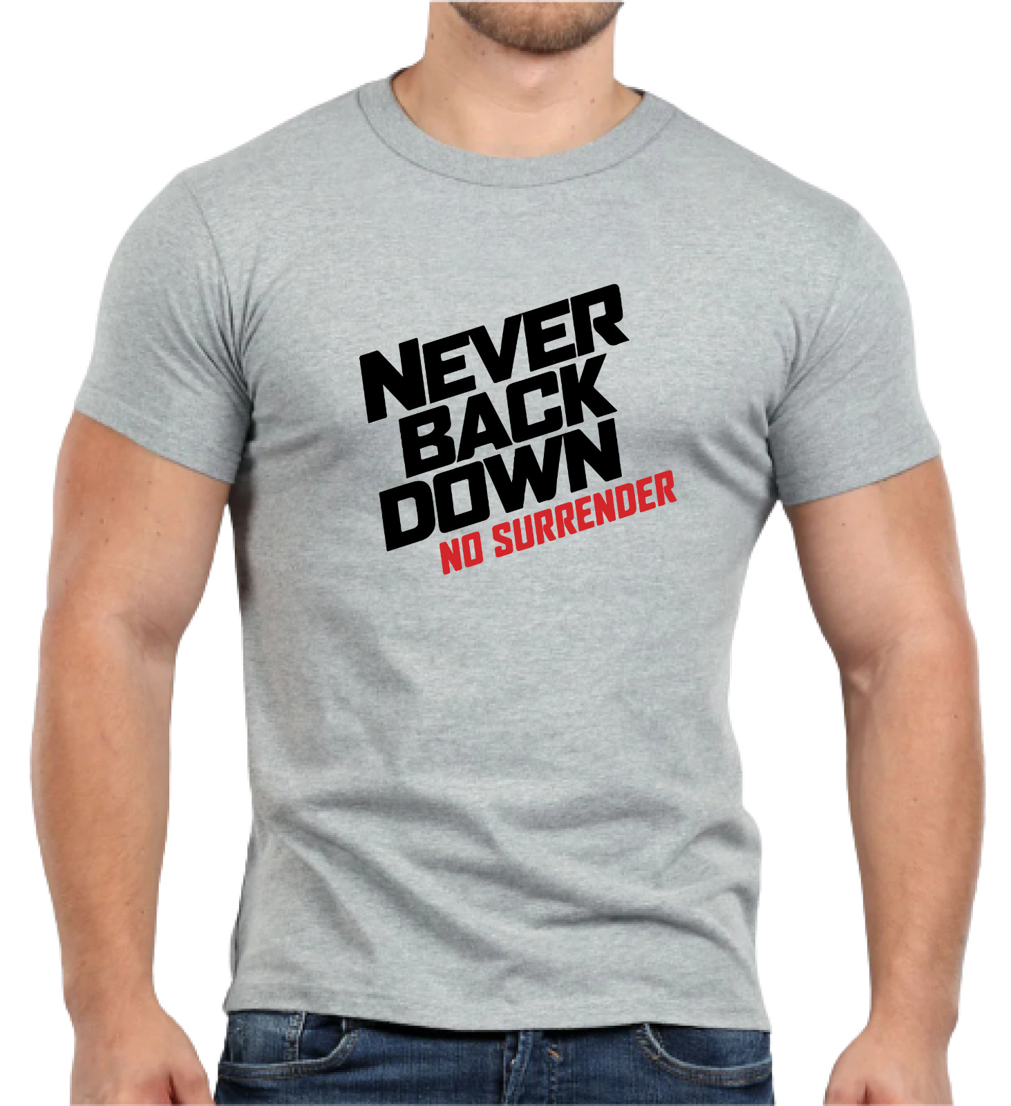 NEVER BACK DOWN Logo Printed T-Shirts, Unisex Logo T-Shirts with Customization gallery
