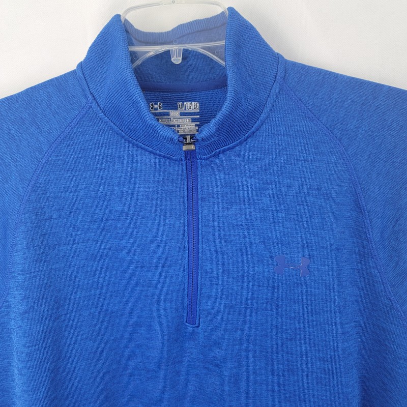 UNDER ARMOUR Mens 1/4 Zip Sweater Sz XL Storm Sweaterfleece BLUE Coldgear Loose gallery