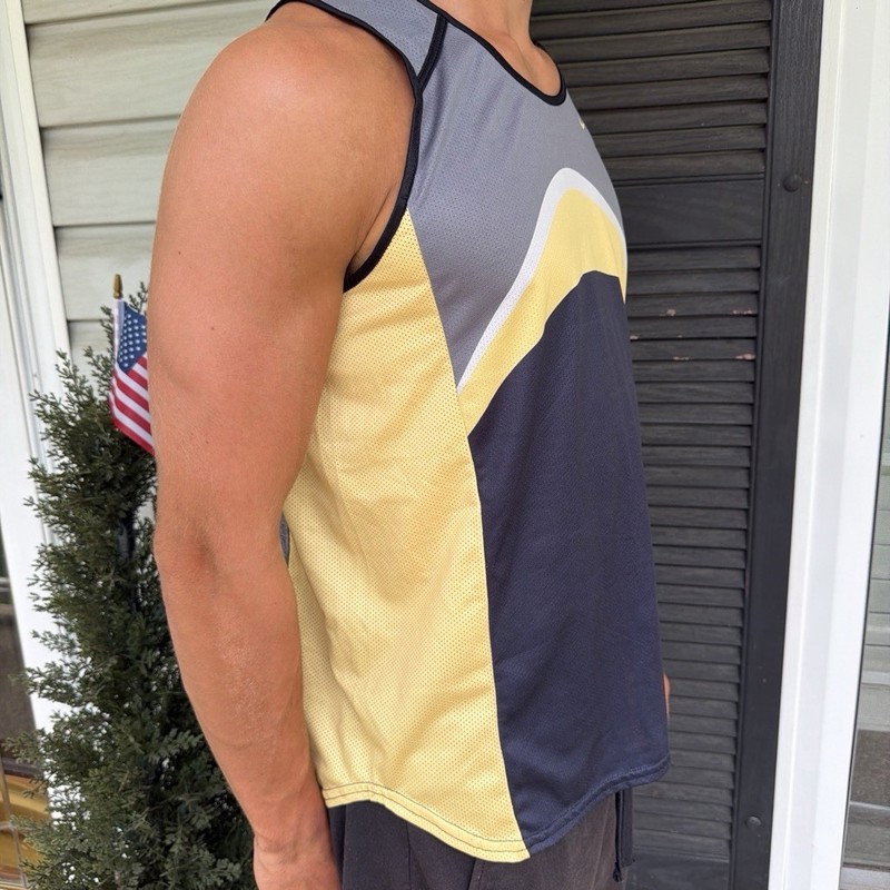 Vintage 90s Nike Navy & Gold Drifit Racing Running Jersey Singlet Size S gallery