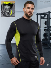 Nike Pro Combat Dri-FIT Shirt Mens Large Black Volt Green Fitted Long Sleeve Gym