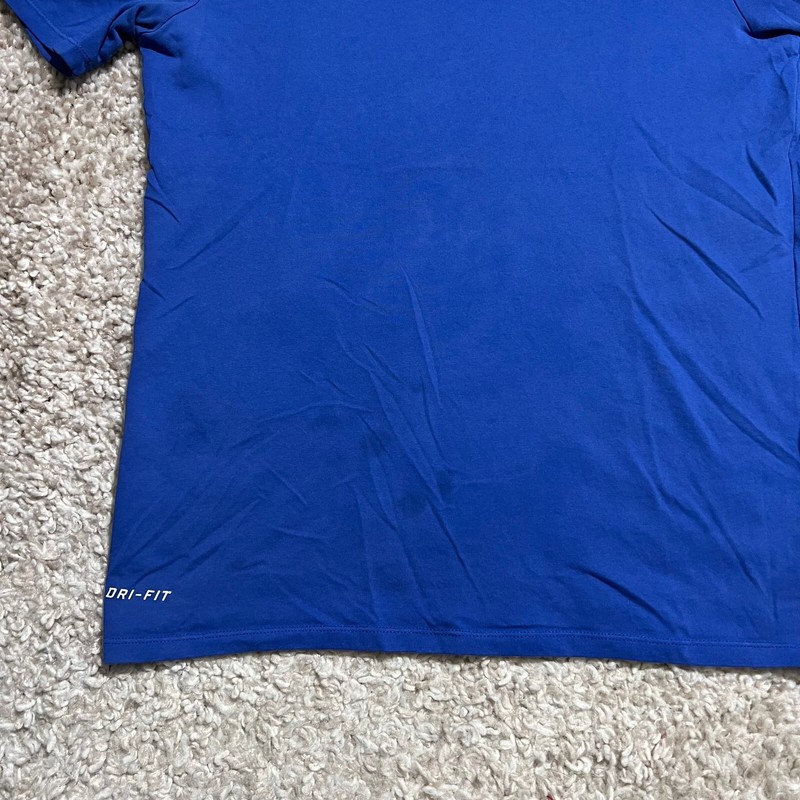 Nike Shirt Mens Small Blue Dri Fit Logo Runner Gym Workout Casual Stretch Tee gallery