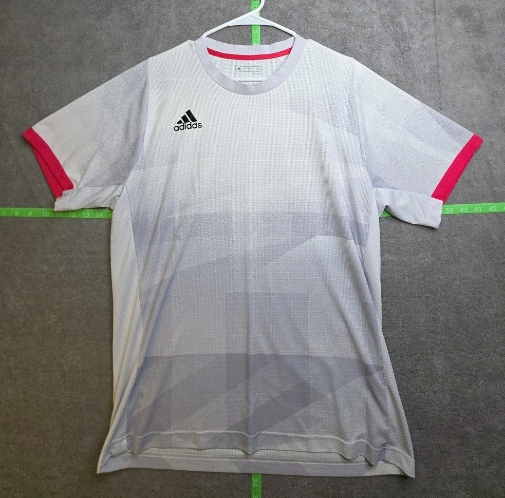 Vintage Adidas HeatReady T-Shirt Men's L White Gray 3 Stripes Logo Red Trim gallery