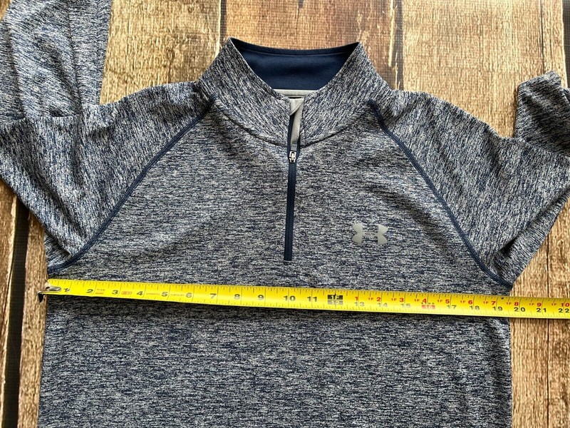 UNDER ARMOUR HEATGEAR LOOSE LONG SLEEVE 1/4 ZIP BLUE MARLED SHIRT MENS SMALL EUC gallery