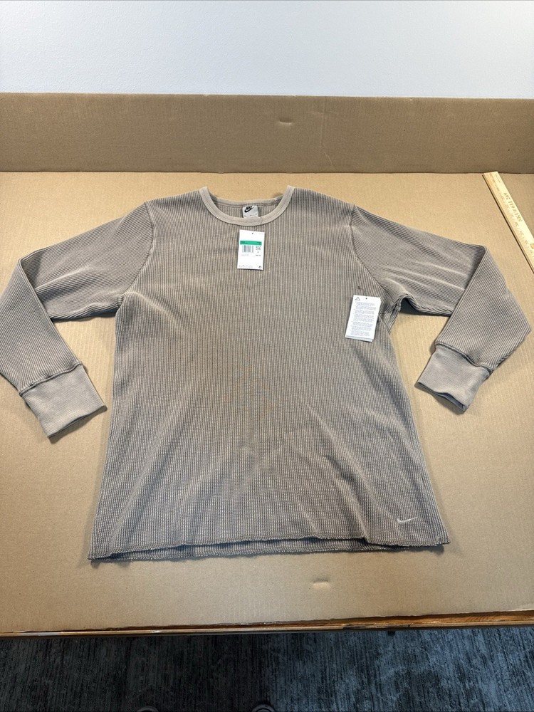 Nike Life Heavyweight Waffle Thermal Long Sleeve Brown Mens M FZ6579-429, NWT