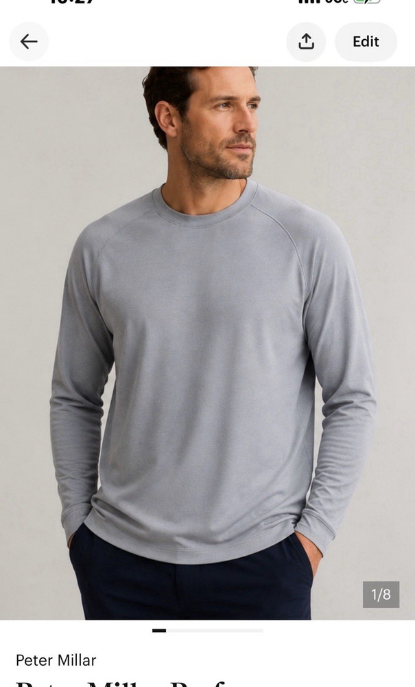 Peter Millar Performance Men's Crew Neck Long Sleeve Stretch Golf Tee Gray XXL