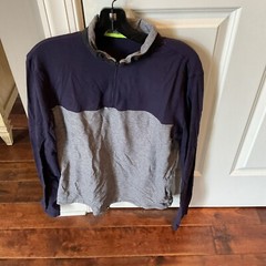 Lululemon Half Zip Mens Heathered Gray/Purple/Black Zipper Pockets High Neck Top