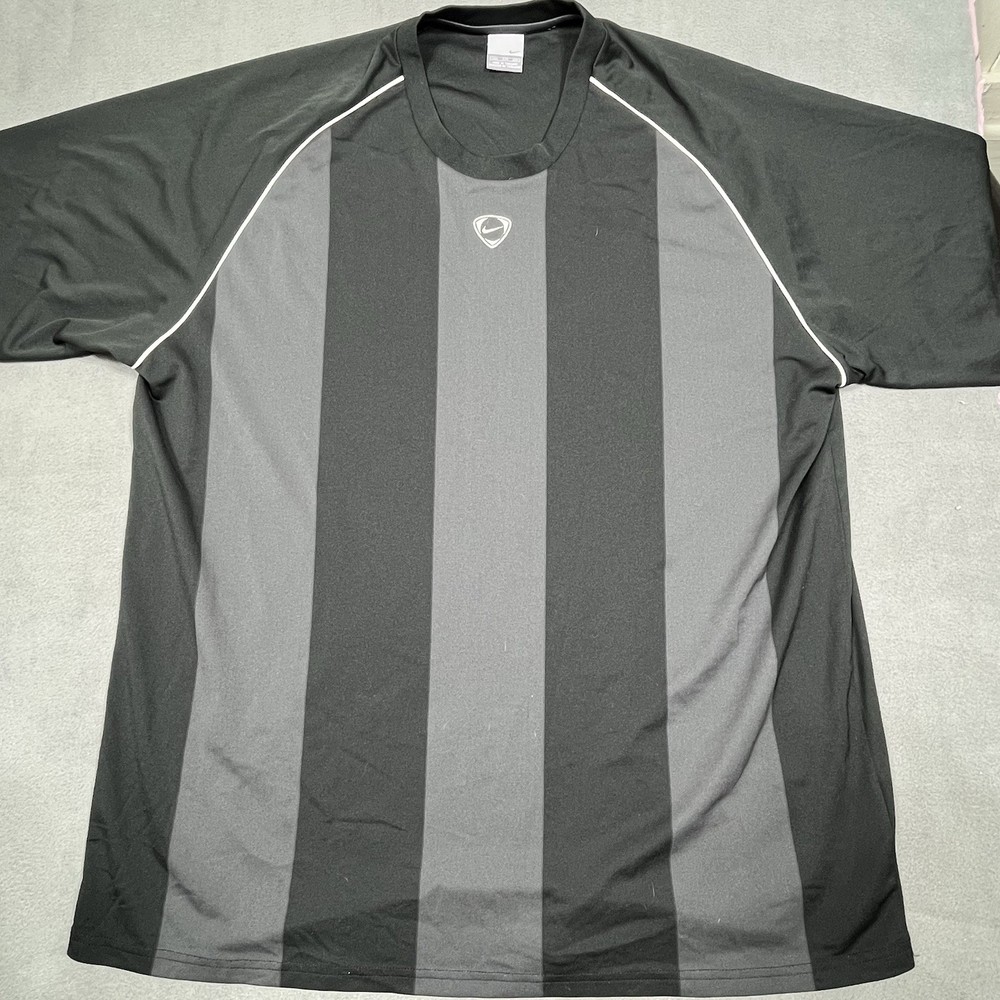 Nike Shirt Mens 2XL Black Gray Raglan Striped Athletic Training Swoosh Top