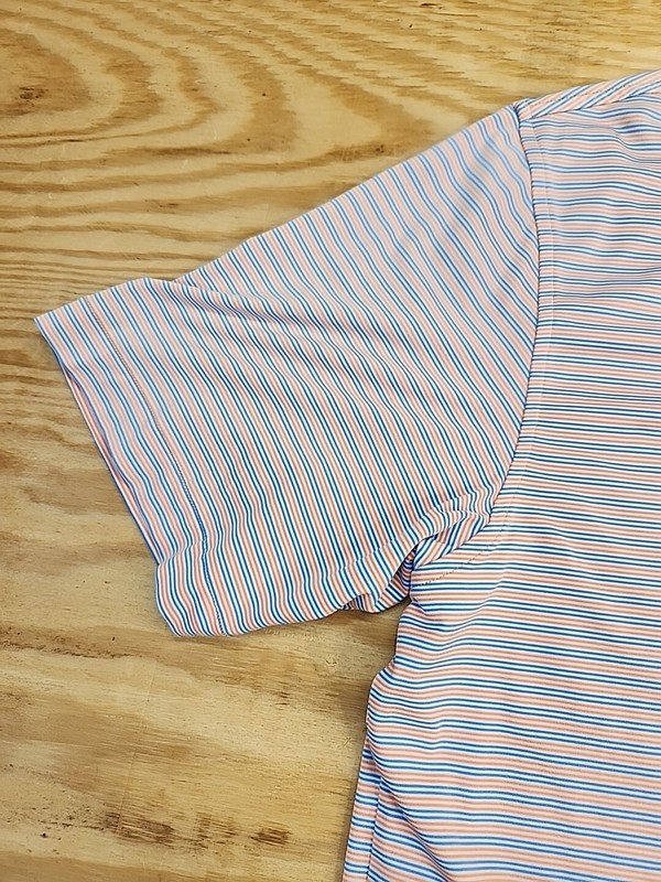 Peter Millar Summer Comfort PW Logo Pink Striped Golf Polo Shirt Mens Large gallery