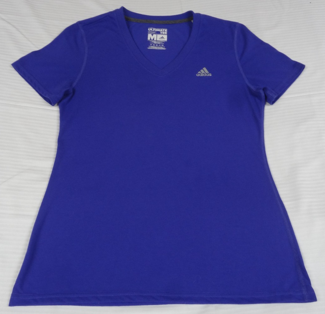 ADIDAS 3 STRIPES LOGO BLUE V-NECK ATHLETIC MEDIUM WOMENS T-SHIRT L14 gallery