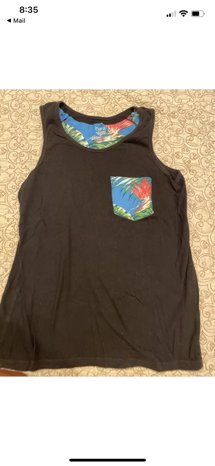 Men’s Bar III BLACK FLORAL TANK TOP SIZE SMALL gallery