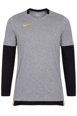 Nike Men’s Large Gray Black Long Sleeve Athletic Shirt Dri-Fit Yellow Swoosh