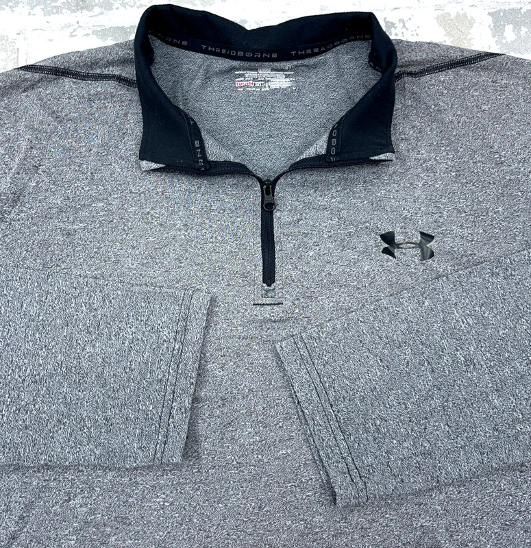 Under Armour Shirt Men XL Gray Pullover Quarter Zip Performance Threadborne A56* gallery