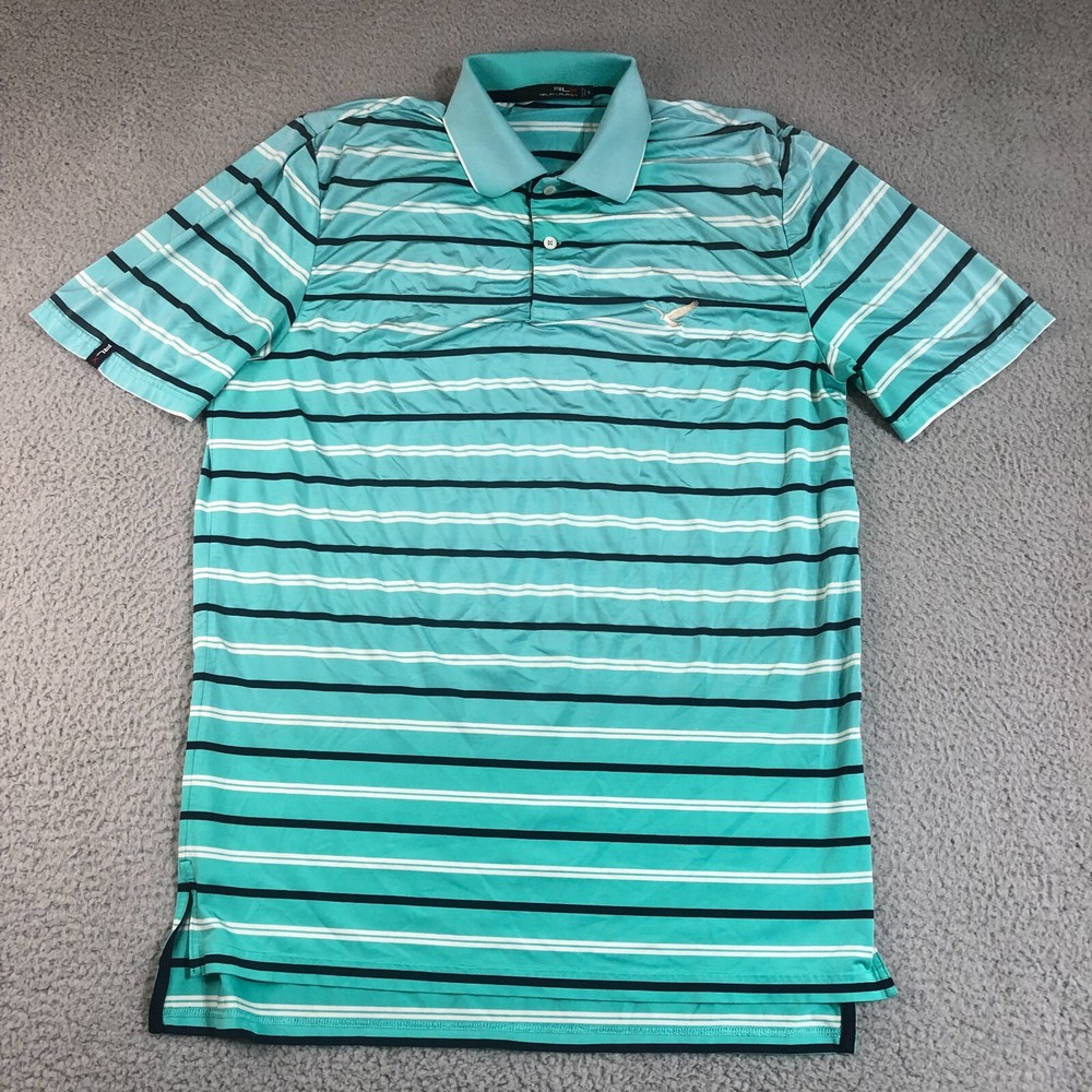 Polo Ralph Lauren Shirt Mens Medium Blue RLX Stripes Golf Preppy Logo Sportswear