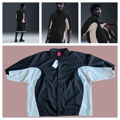 Nike Tech Men Woven Oversized Shirt Black Light Bone Size XL New $140 IF8328-010