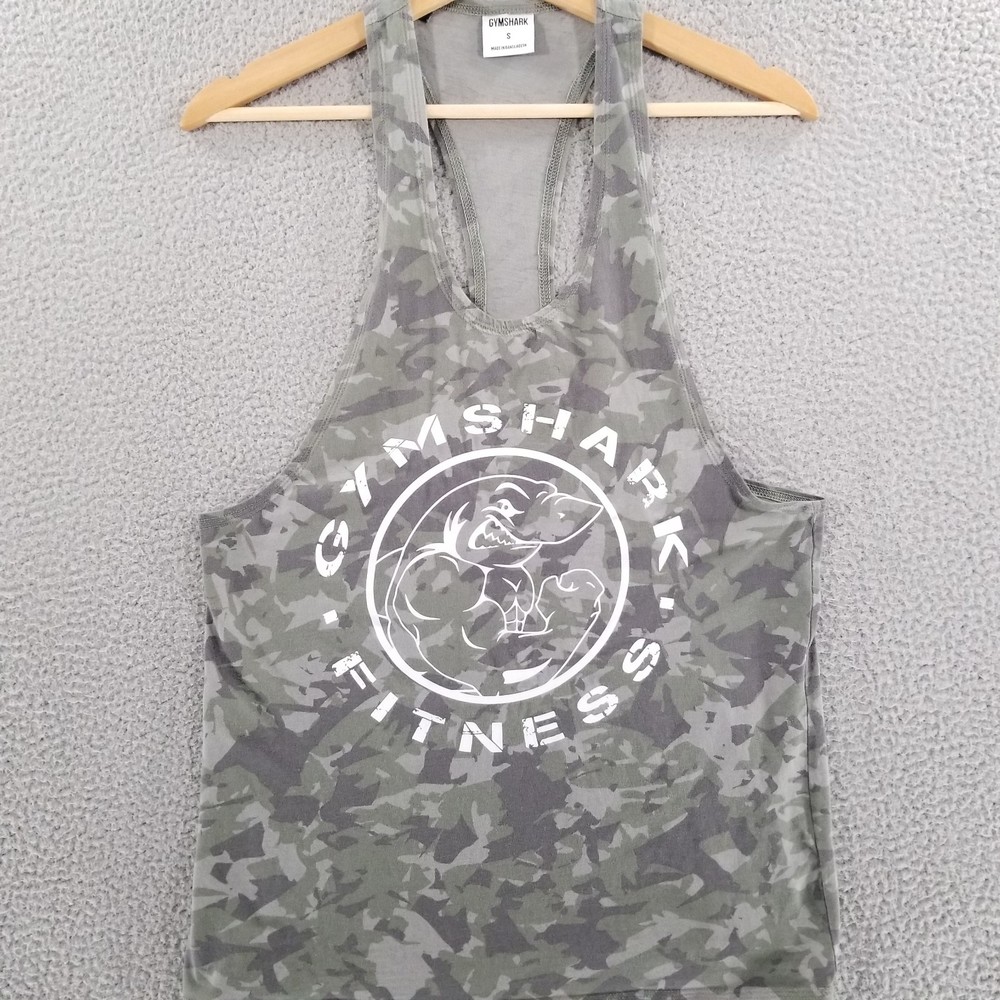 Gymshark Tank Top Men Small Camo Bodybuilding Training Legacy Racerback Drop Arm