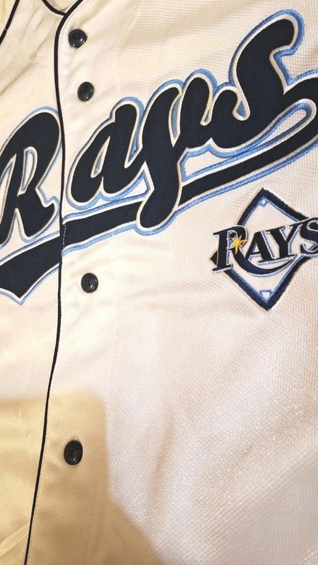 TRUE FAN Series Tampa Bay Rays Jersey L (42-44) White Blue Button Up MLB Vintage gallery