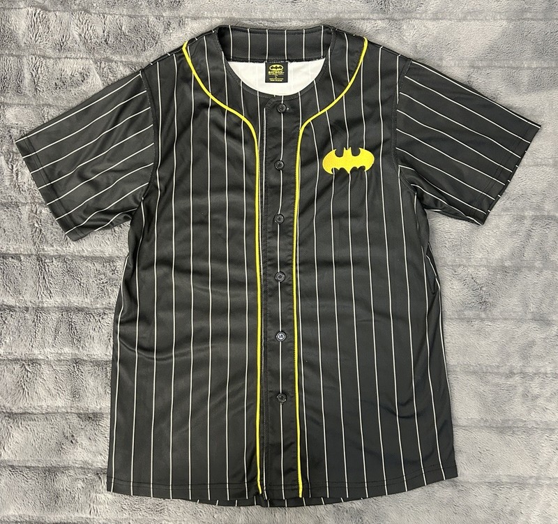 Batman DC Comics Baseball Jersey Large Black Yellow Pinstripe Button Up 00 gallery