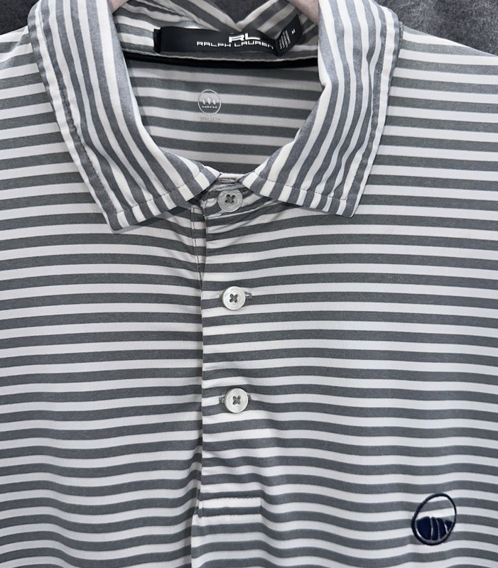 RLX Ralph Lauren Performance Golf Polo Men’s Medium Gray White Striped Wicking gallery
