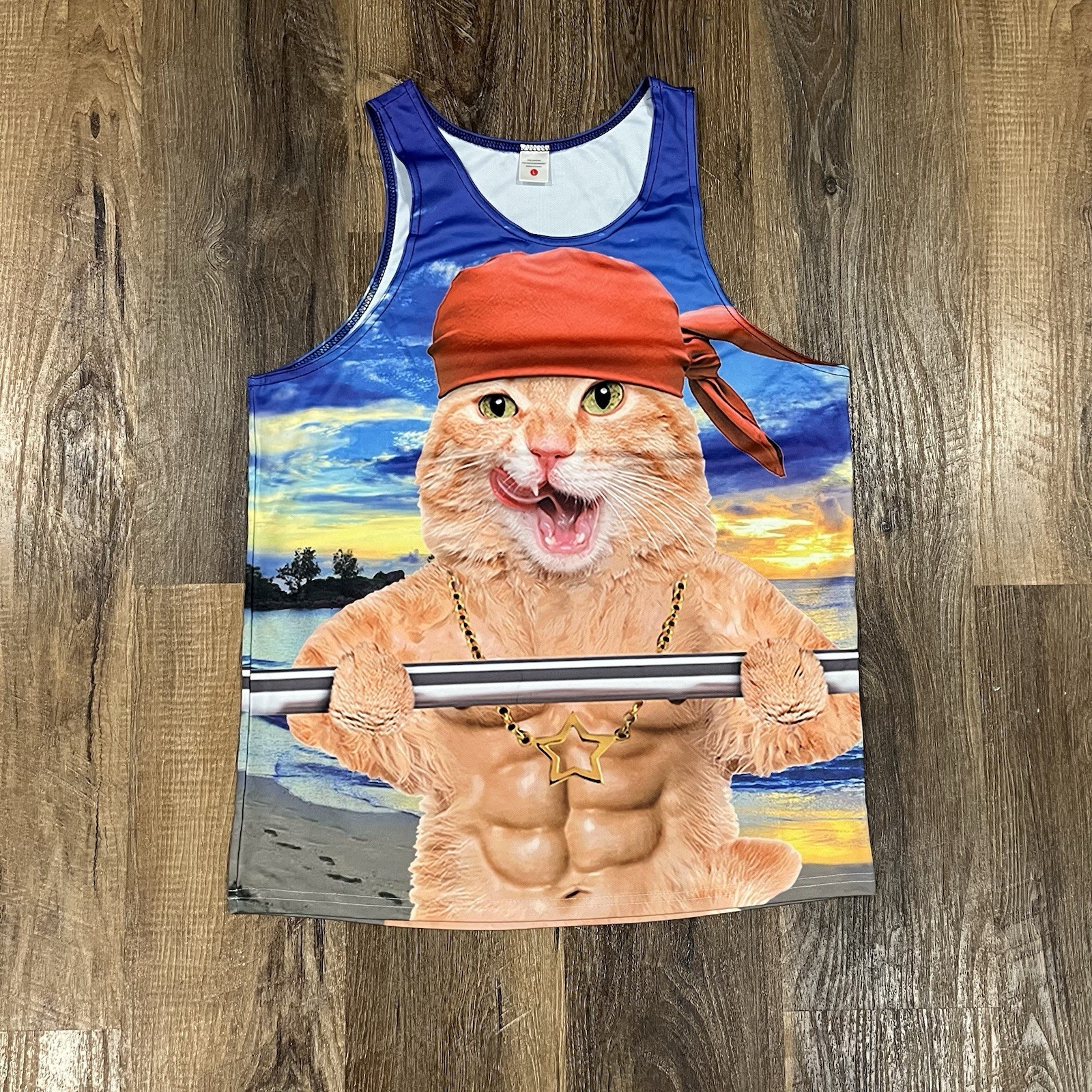 Muscle Kitty Tank Top Shirt Cat Men's L gallery