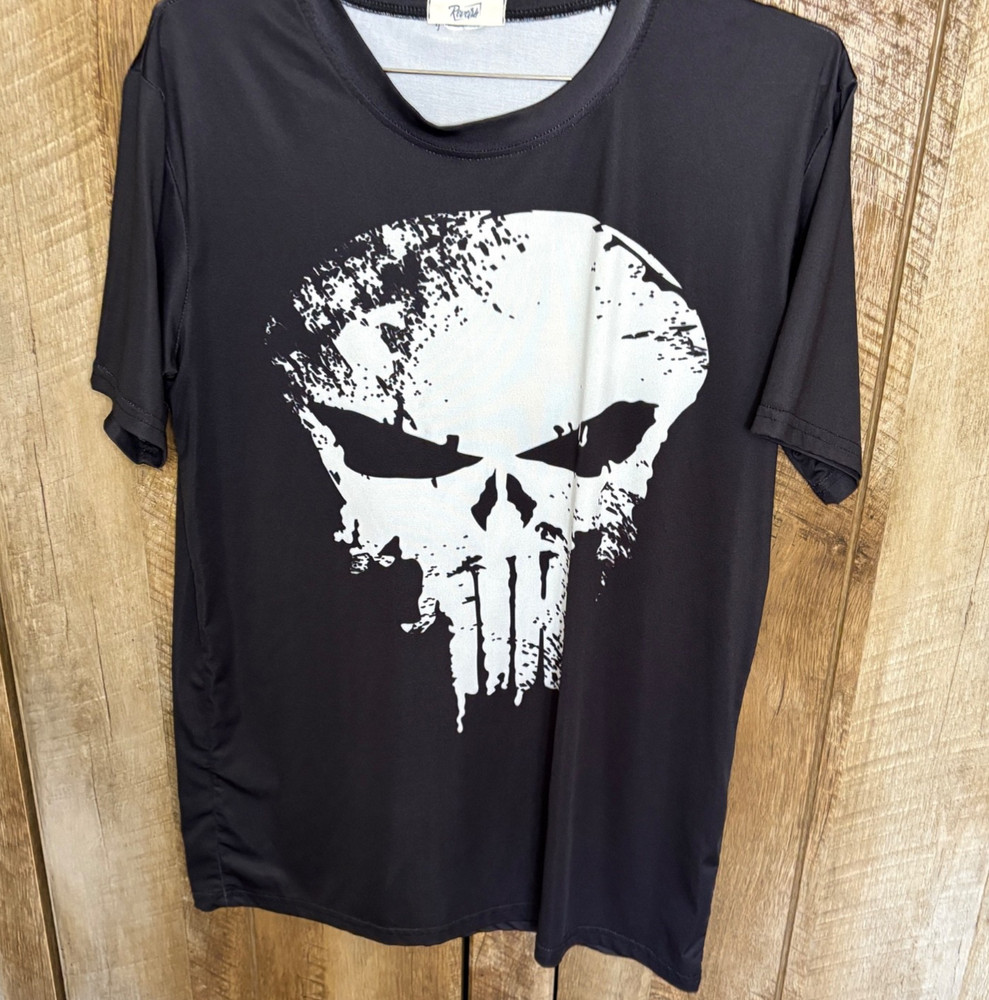 Reverb The Punisher Skull Sublimation Print Soft T-Shirt Men L Marvel School