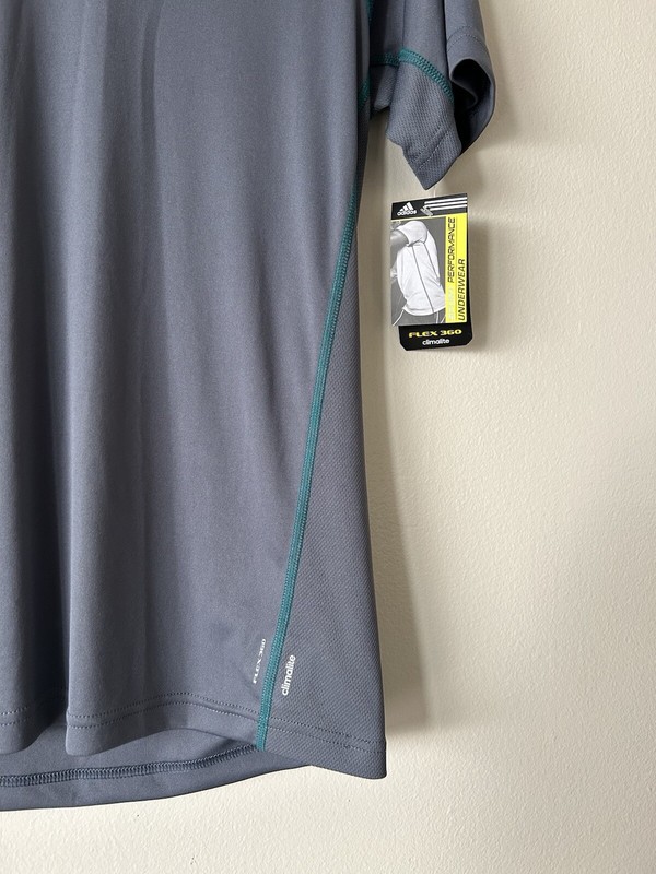 NWT Adidas Small Climalite Flex 360 Gray Teal Athletic Shirt Gym Work Out Ski gallery