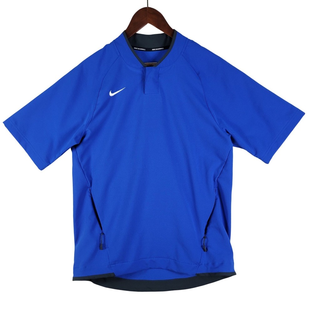 Nike Baseball Pullover Men's Small Blue Snap Button AH9610-480 Short Sleeve EUC