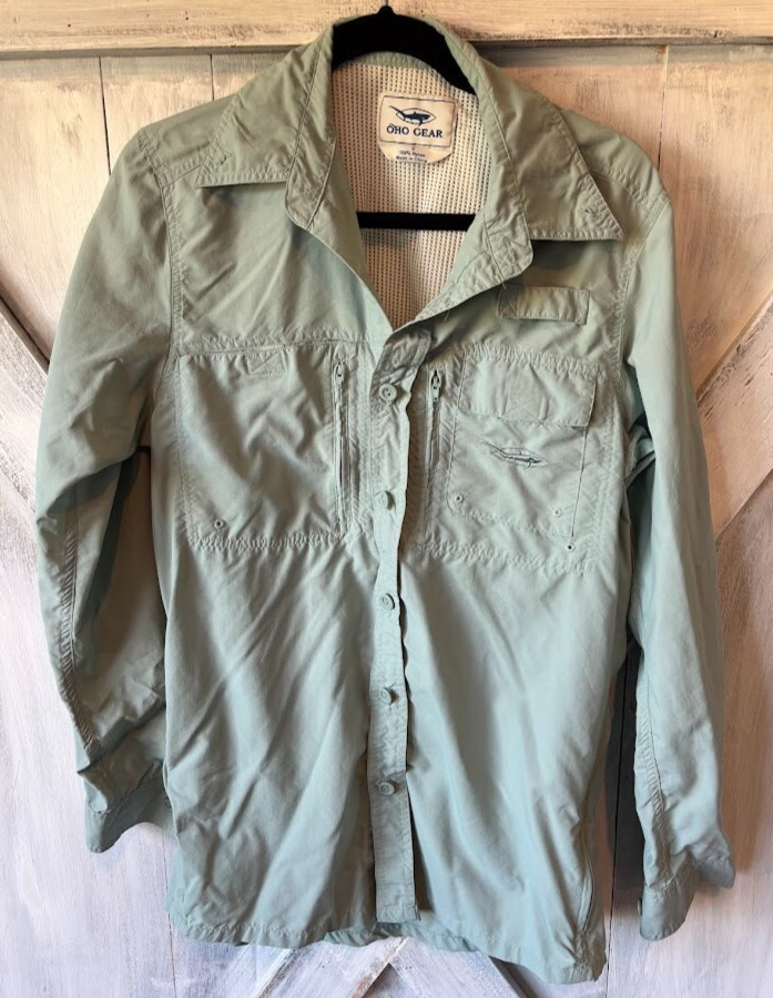 OHO GEAR Fishing Shirt Long-Sleve Button Up Down Top Men's Small Light Green gallery