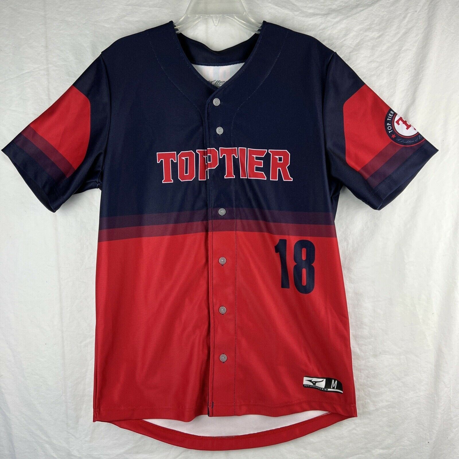 Mizuno Jersey Adult Medium Red Blue Top Tier Baseball Performance Button Harper gallery