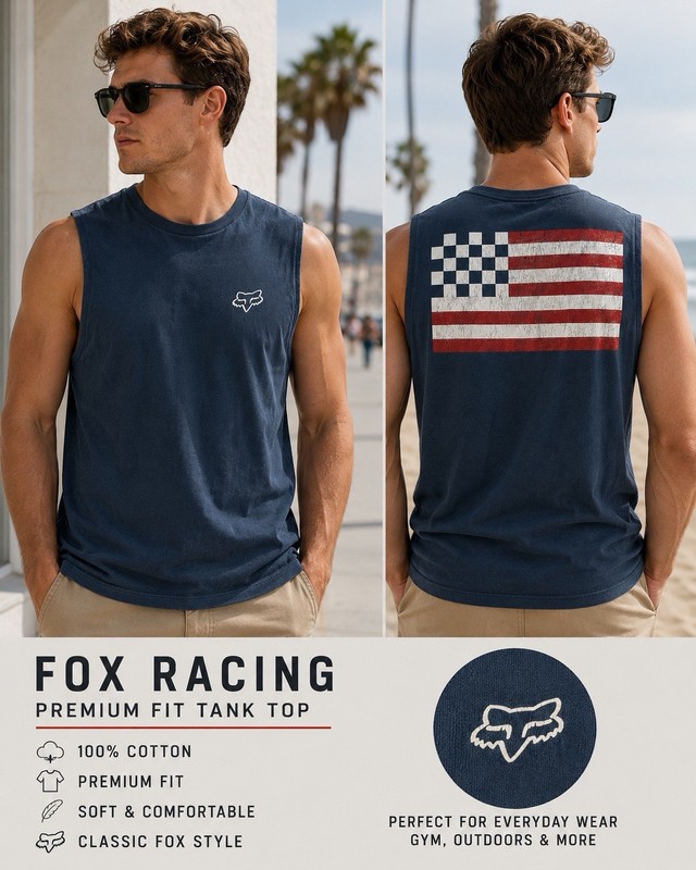Fox Men's Turquoise Muscle Tank Crew Neck Sleeveless Logo Size L gallery