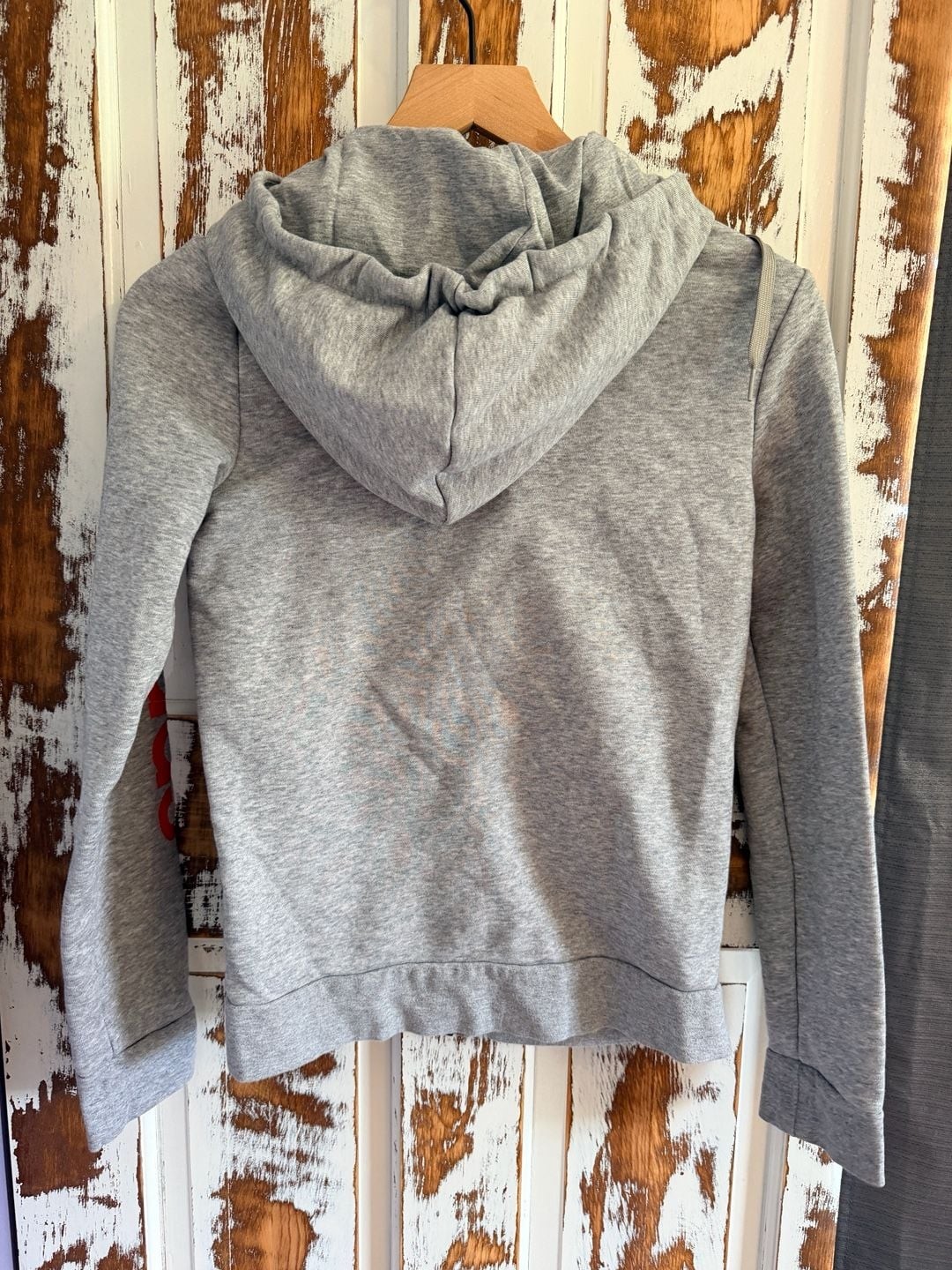 adidas Essentials Linear Full Zip Hoodie Grey with Pink Lettering Size S gallery