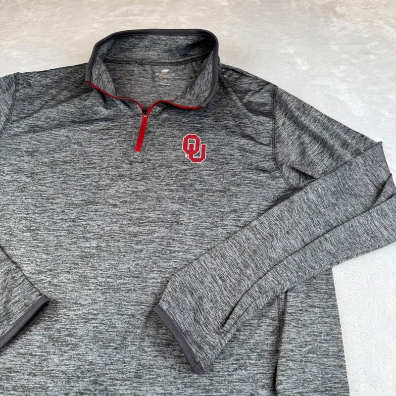 Oklahoma Sooners Colosseum Pullover Gray Red Quarter Zip Men's Size L gallery